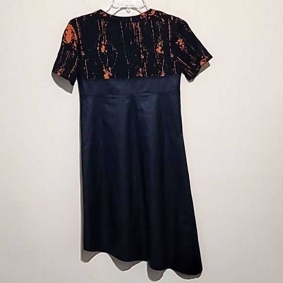 Zara Faux Leather Asymmetrical Orange and Black Dress Sz Small - Picture 6 of 8